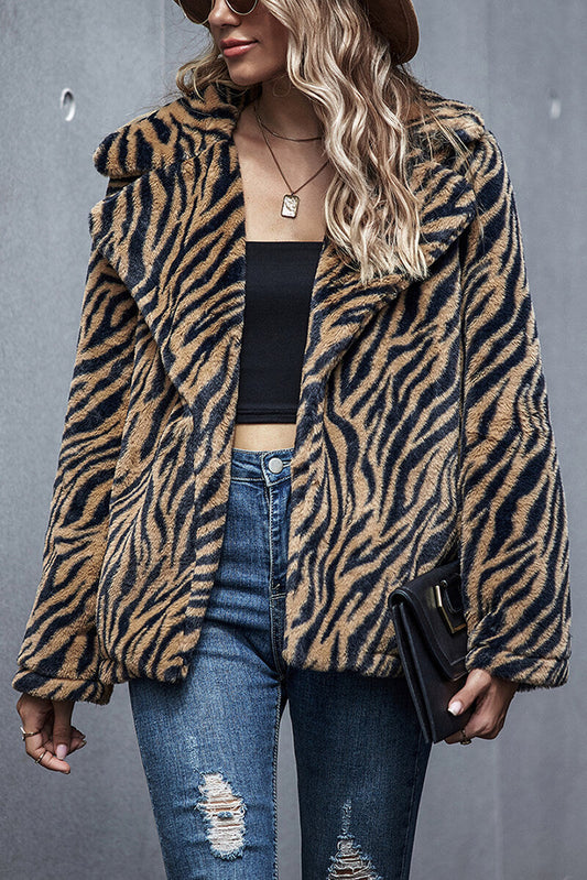 Casaco Animal Print Tigre Gola Lapela - Dimenshop